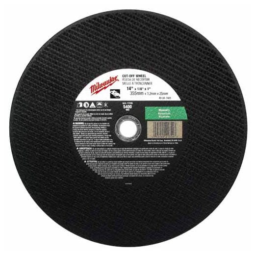 Milwaukee® 49-94-1475 High Speed Cutting Wheel, 14 in Dia x 1/8 in THK, 1 in Center Hole, A24R Grit, Aluminum Oxide Abrasive
